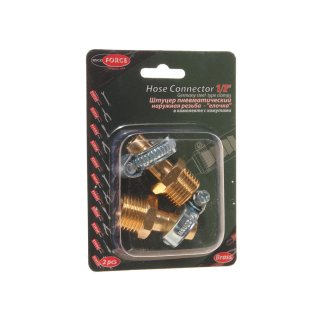 Штуцер пневматический наруж. резьба 1/2"- "елочка" 12мм (2 шт. + хомуты) в блистере ROCK FORCE фото