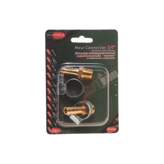 Штуцер пневматический наруж. резьба 1/4&quot;- &quot;елочка&quot; 8мм (2 шт. + хомуты) в блистере ROCKFORCE фото