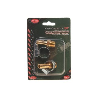 Штуцер пневматический наруж. резьба 1/4&quot;- &quot;елочка&quot; 8мм (2 шт. + хомуты) в блистере ROCKFORCE фото