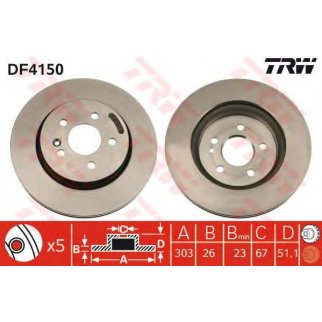 Диск тормозной передний вентилируемый TRW DF4150 фото