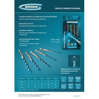 Сверло универсальное, Multipurpose PRO, 6-гр. хвостовик, 5мм // Gross фото 1