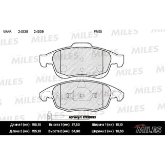Колодки тормозные передние к-кт MILES E100093 фото