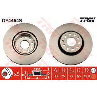 Диск тормозной передний вентилируемый TRW DF4464S фото