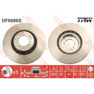 Диск тормозной передний вентилируемый правый TRW DF6696S фото