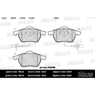 Колодки тормозные передние к-кт MILES E100068 фото