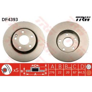 Диск тормозной передний вентилируемый TRW DF4393 фото