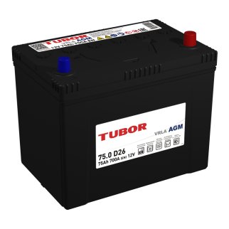 Аккумуляторная батарея TUBOR AGM 6СТ75 обр. выс. 258х171х222 (D26) фото