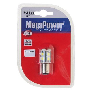Лампа P21/5W (BAY15d) 13 SMD 5050 WHITE блистер 6000K 12V MEGAPOWER фото