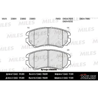 Колодки тормозные передние к-кт MILES E100019 фото
