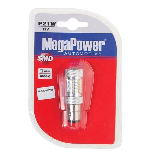 Лампа P21/5W (BAY15d) 16 SMD WATTS CREE WHITE блистер 6000K 12V MEGAPOWER фото