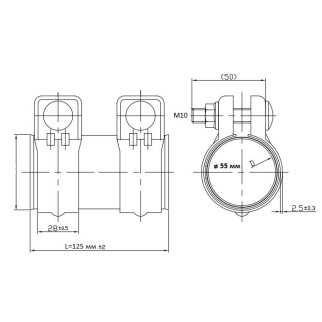 Хомут глушителя трубчатый с муфтой D=55 мм L=125 мм (оцинк. сталь) TRIALLI TC 55 Z фото 4