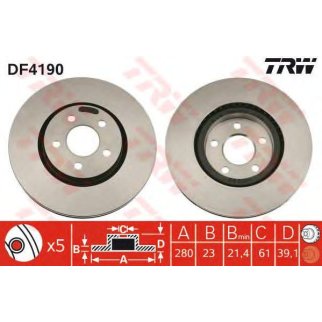 Диск тормозной передний вентилируемый TRW DF4190 фото