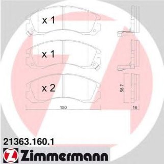 21363.160.1_колодки дисковые !перед. 150x59x16  Mitsubishi Galant 2.0/2.5/2.4GDi 89&gt;/L200 2.5D/TD 9 фото