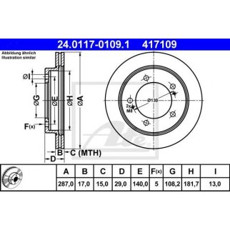 Диск тормозной передний вентилируемый ATE 24.0117-0109.1 фото