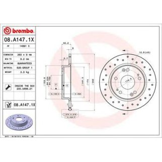 Диск тормозной задний Brembo 08.A147.1X фото