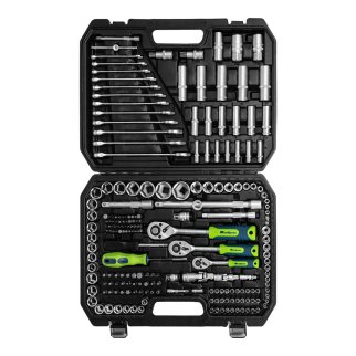 Набор инструментов 1/2", 3/8", 1/4", пластиковый кейс 215 предм. Сибртех фото 3