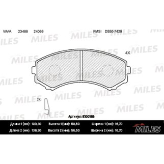 Колодки тормозные передние к-кт MILES E100155 фото