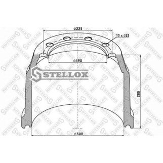85-00192-SX_барабан тормозной !300x200 H=280 d=225x190 n10x23SAF фото
