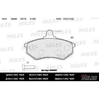 Колодки тормозные передние к-кт MILES E100017 фото