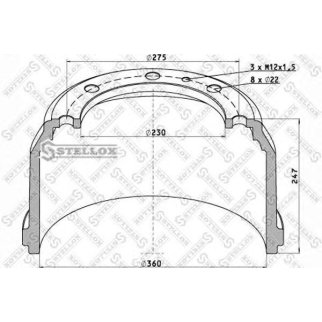 85-00072-SX_барабан торм !360x180/189 H247 d230/2755 n8x22+3xM12x1.5MAN 14.192 фото