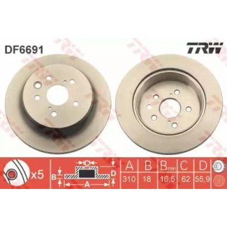 Диск тормозной задний TRW DF6691 фото