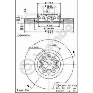 Диск тормозной передн AUDI: A6 94-97, A6 Avant 94-97, A8 94-02 фото