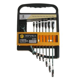 Набор ключей комбинированых 8пр холдер 6-19мм трещоточных ЭВРИКА фото