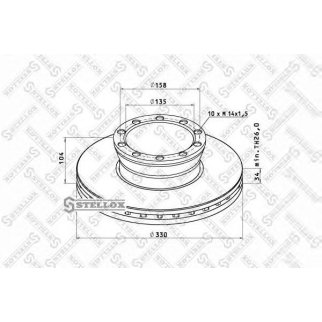 85-00710-SX_диск тормозной !перед. 330/135x34/104 10n-158-M14x1.5 Omn MAN L2000 8/9.223 фото