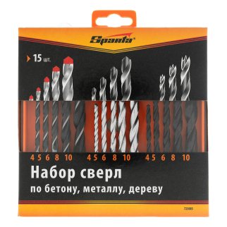 Набор сверл по бетону, металлу, дереву 4-5-6-8-10мм, цилин. хвостовик (в пласт. боксе) 15пр. SPARTA фото 5 Набор сверл по бетону, металлу, дереву 4-5-6-8-10мм, цилин. хвостовик (в пласт. боксе) 15пр. SPARTA фото 5