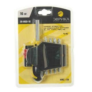 Набор бит 1/4" с воротком и держателем 16пр ЭВРИКА фото 1
