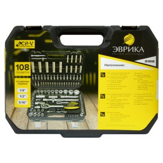 Набор торцевых головок 1/4" 1/2"DR 6-гранный 108 предметов ЭВРИКА фото 1