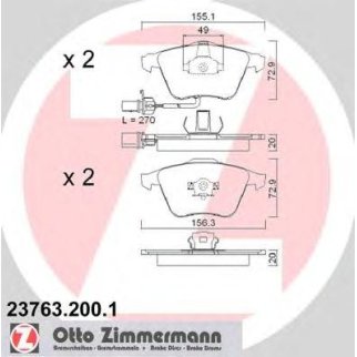 Колодки тормозные передние AUDI A4 1.6-3.2 04-&gt;/A6 2.0-4.2 04-&gt; /A6 Allroad 2 ZIMMERMANN 23763.200.1 фото