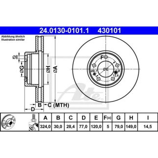 Диск тормозной передний BMW E39/E38/E31 3.5/4.0/5.0L ->2002/Vent D=324mm ATE 24.0130-0101.1 фото