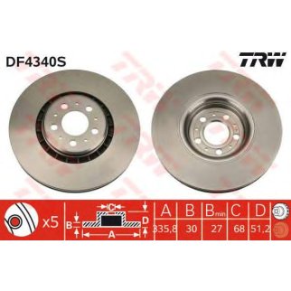 Диск тормозной передний вентилируемый TRW DF4340S фото