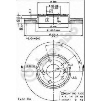 Диск торм. пер.вент.(305х28) 5 отв. фото