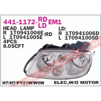 Фара передн лев с ЭК VW: TOURAN 03- фото