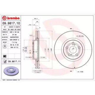 Диск тормозной передний вентилируемый Brembo 09.9817.10 фото