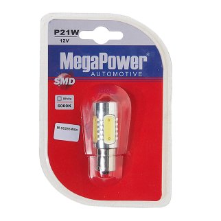 Лампа P21W (BA15s) 5 SMD MEGA WHITE блистер 6000K 12V MEGAPOWER фото