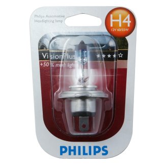 Лампа 12V H4 60/55W +60% PHILIPS VisionPlus 1 шт. блистер 12342VPB1 фото