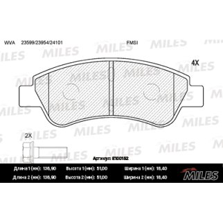 Колодки тормозные передние к-кт MILES E100152 фото