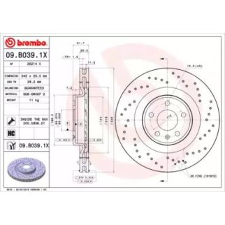 Диск тормозной brembo 09.B039.1X фото