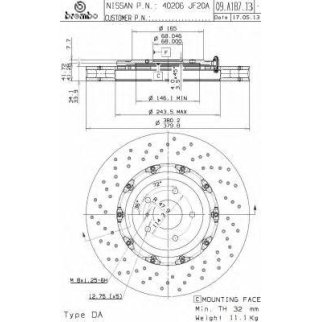 Диск тормозной brembo 09.A187.13 фото