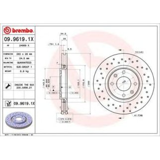 Диск тормозной передний вентилируемый Brembo 09.9619.1X фото
