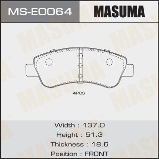 Колодки тормозные передние к-кт Masuma MS-E0064 фото