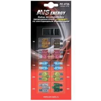 Набор предохранителей со светодиодом AVS FC-272L "стандарт" в блистере, шт фото 1