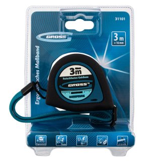 Рулетка 3м 16мм Ergonomisch магнитный обрезиненный зацеп GROSS фото 4