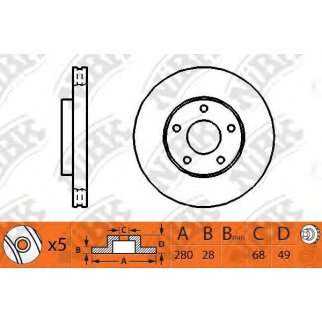 Диск тормозной передний вентилируемый NiBK RN1180 фото