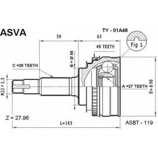ШРУС наружный ASVA TY-0-1A48 фото