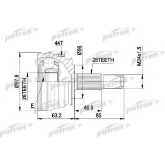 ШРУС наружн к-кт 25x56x28 ABS:44T ALFA ROMEO: 155 92-97, GTV 95-, SPIDER 95-05, FIAT: COUPE 93-00, MAREA 96-99, MAREA Weekend 96-99 фото