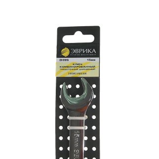 Ключ комбинированный 15мм трещоточный шарнирный (на держателе) ЭВРИКА фото 1